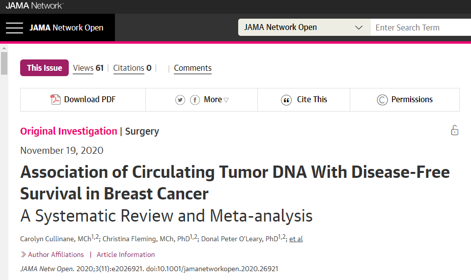 登顶《JAMA》！ctDNA到底和乳腺癌癌症患者预后到底有什么关系？